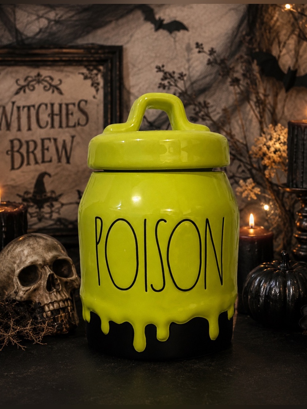 Rae Dunn Neon Yellow-Green 'POISON' Ceramic Canister